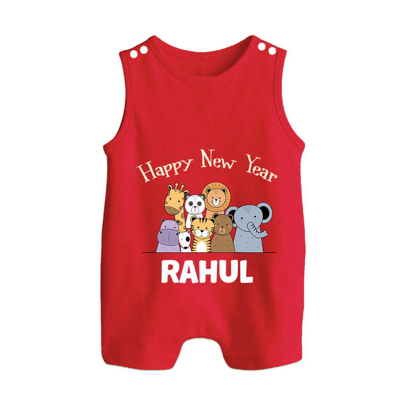 Happy New Year – Jungle Animals| Customized Romper Suit   - RED - 0 - 5 Months Old (Chest 18")