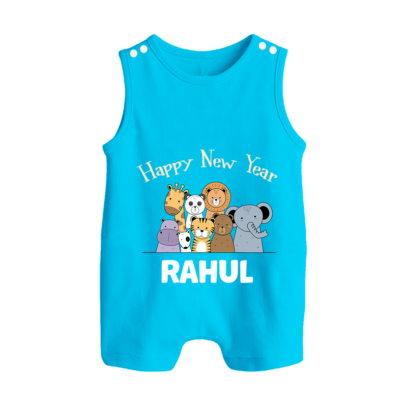 Happy New Year – Jungle Animals| Customized Romper Suit   - SKY BLUE - 0 - 5 Months Old (Chest 18")