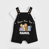 Happy New Year – Jungle Animals| Customized Dungaree for Kids - BLACK - 0 - 5 Months Old (Chest 18")