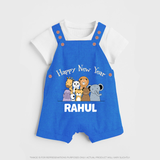 Happy New Year – Jungle Animals| Customized Dungaree for Kids - COBALT BLUE - 0 - 5 Months Old (Chest 18")