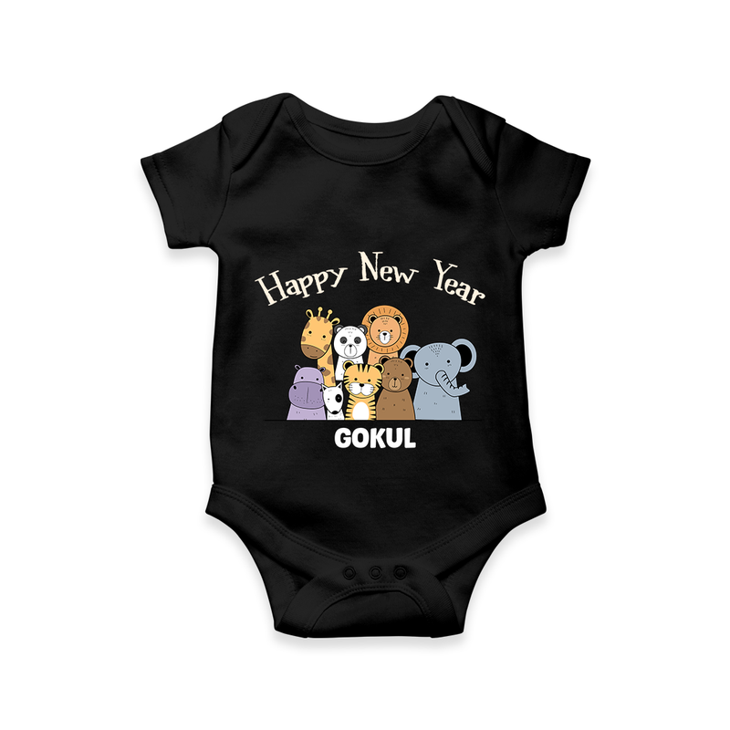 "Happy New Year 2025 - Happy Times With Our Customized Romper for Babies With Name" - BLACK - 0 - 3 Months Old (Chest 16")