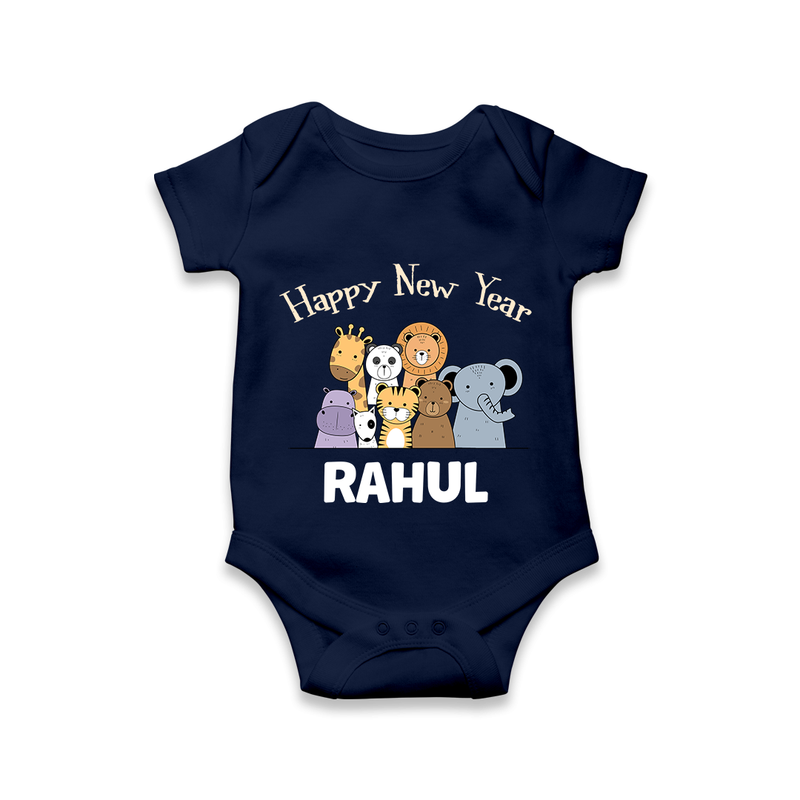 Happy New Year – Jungle Animals| Customized Romper for Kids - NAVY BLUE - New Born (Chest 14")