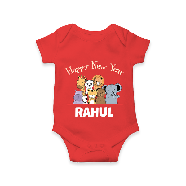 Happy New Year – Jungle Animals| Customized Romper for Kids - RED - New Born (Chest 14")