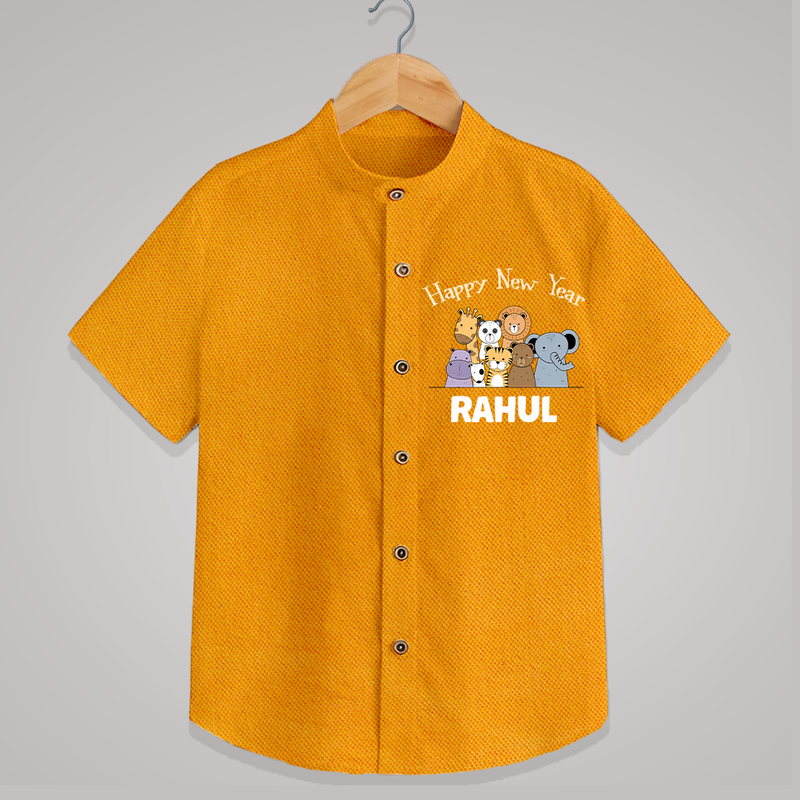 Happy New Year – Jungle Animals| Customized Shirt for Kids - CHROME YELLOW - 0 - 6 Months Old (Chest 23")