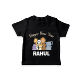 Happy New Year – Jungle Animals| Customized T-Shirt for Kids - BLACK - 0-5 Months Old (Chest 17")