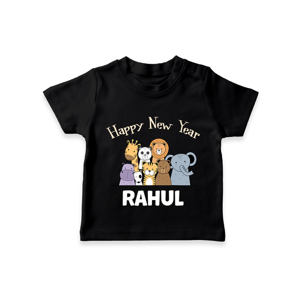 Happy New Year – Jungle Animals| Customized T-Shirt for Kids - BLACK - 0-5 Months Old (Chest 17")