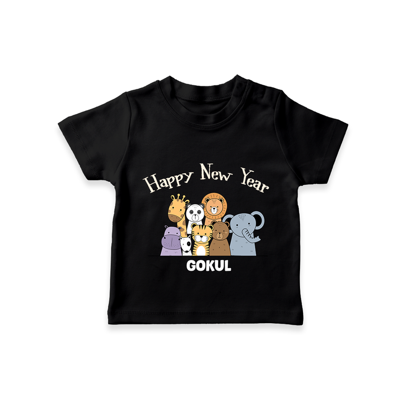 "Happy New Year 2025 - Happy Times With Our Customized T-Shirt for Kids With Name" - BLACK - 0-5 Months Old (Chest 17")