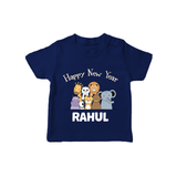 Happy New Year – Jungle Animals| Customized T-Shirt for Kids - NAVY BLUE - 0-5 Months Old (Chest 17")