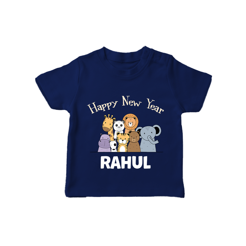 Happy New Year – Jungle Animals| Customized T-Shirt for Kids - NAVY BLUE - 0-5 Months Old (Chest 17")