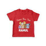 Happy New Year – Jungle Animals| Customized T-Shirt for Kids - RED - 0-5 Months Old (Chest 17")