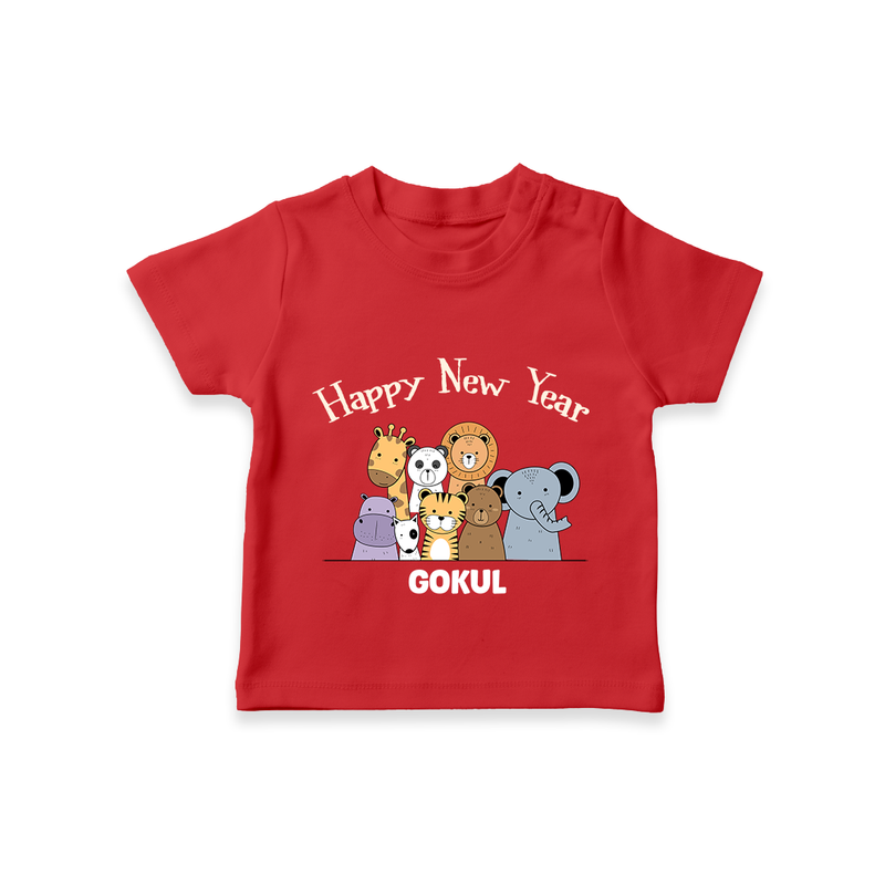 "Happy New Year 2025 - Happy Times With Our Customized T-Shirt for Kids With Name" - RED - 0-5 Months Old (Chest 17")