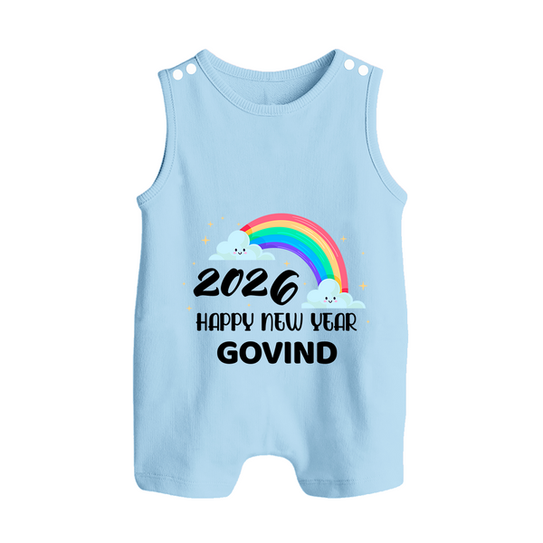 Happy New Year 2026 – Rainbow Cloud | Customized Romper Suit   - BABY BLUE - 0 - 5 Months Old (Chest 18")