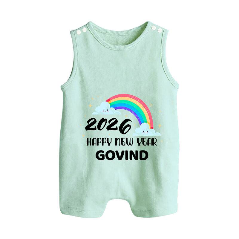 Happy New Year 2026 – Rainbow Cloud | Customized Romper Suit   - MINT GREEN - 0 - 5 Months Old (Chest 18")