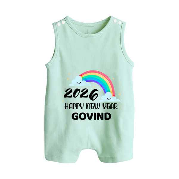 Happy New Year 2026 – Rainbow Cloud | Customized Romper Suit   - MINT GREEN - 0 - 5 Months Old (Chest 18")