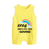 Happy New Year 2026 – Rainbow Cloud | Customized Romper Suit   - PASTEL YELLOW - 0 - 5 Months Old (Chest 18")