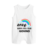 Happy New Year 2026 – Rainbow Cloud | Customized Romper Suit   - WHITE - 0 - 5 Months Old (Chest 18")