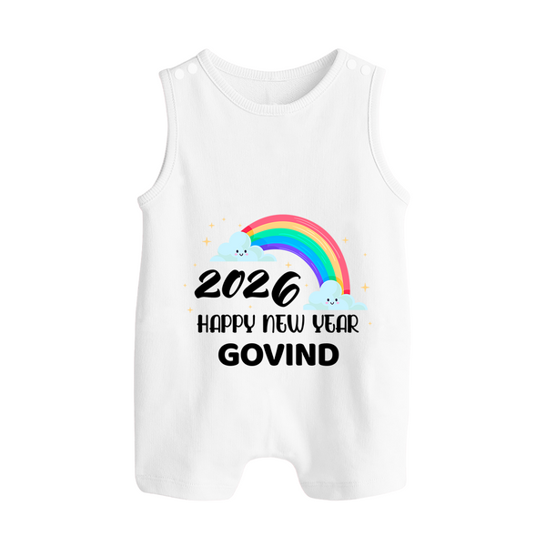 Happy New Year 2026 – Rainbow Cloud | Customized Romper Suit   - WHITE - 0 - 5 Months Old (Chest 18")