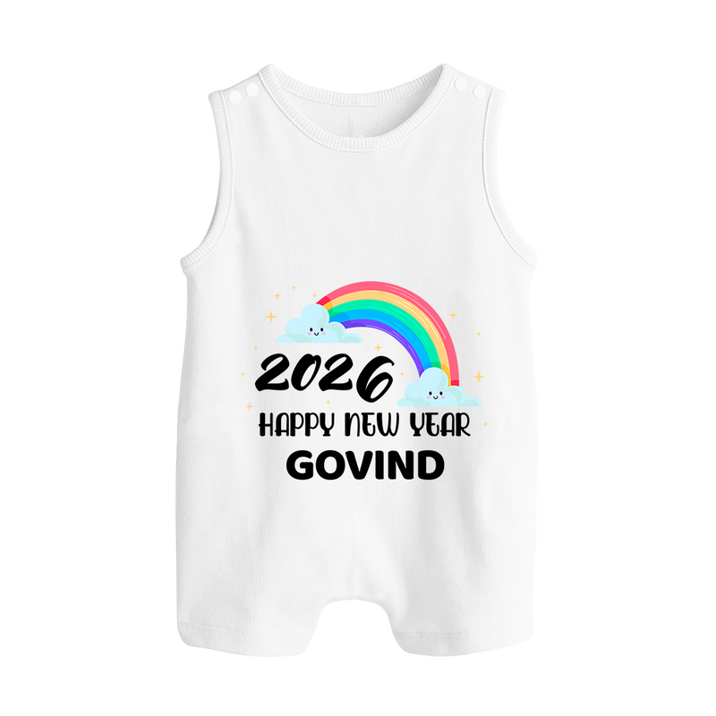 Happy New Year 2026 – Rainbow Cloud | Customized Romper Suit   - WHITE - 0 - 5 Months Old (Chest 18")