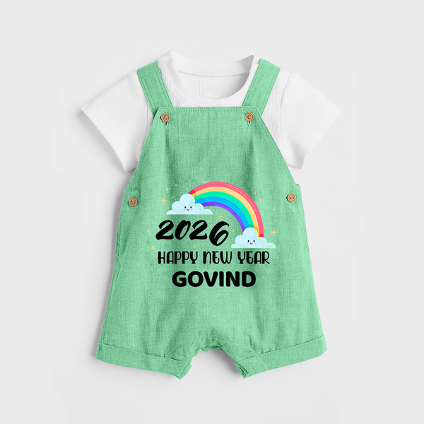 Happy New Year 2026 – Rainbow Cloud | Customized Dungaree for Kids - GREEN - 0 - 5 Months Old (Chest 18")