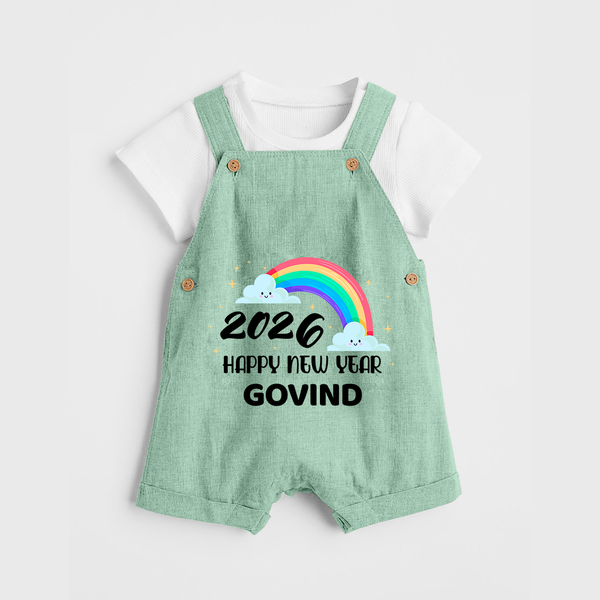 Happy New Year 2026 – Rainbow Cloud | Customized Dungaree for Kids - MINT GREEN - 0 - 5 Months Old (Chest 18")