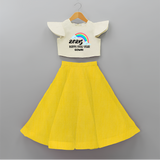 "Happy New Year 2025 - Endless Joy With Our Customized Crop Top And Skirt for Kids With Name" - YELLOW - 6 - 9 Months Old (Chest 20" , Frock Waist 20")