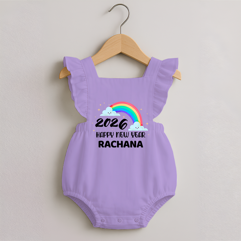 Happy New Year 2026 – Rainbow Cloud | Customized Romper Frock for Girls - LILAC - 0 - 3 Months Old (Chest 19")