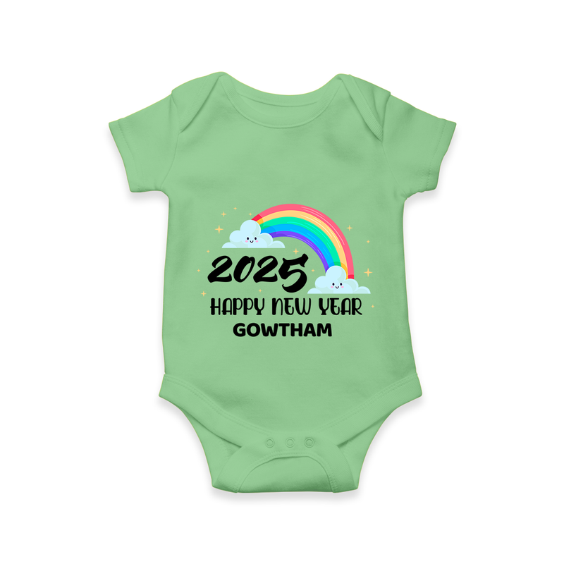 "Happy New Year 2025 - Endless Joy With Our Customized Romper for Babies With Name" - GREEN - 0 - 3 Months Old (Chest 16")