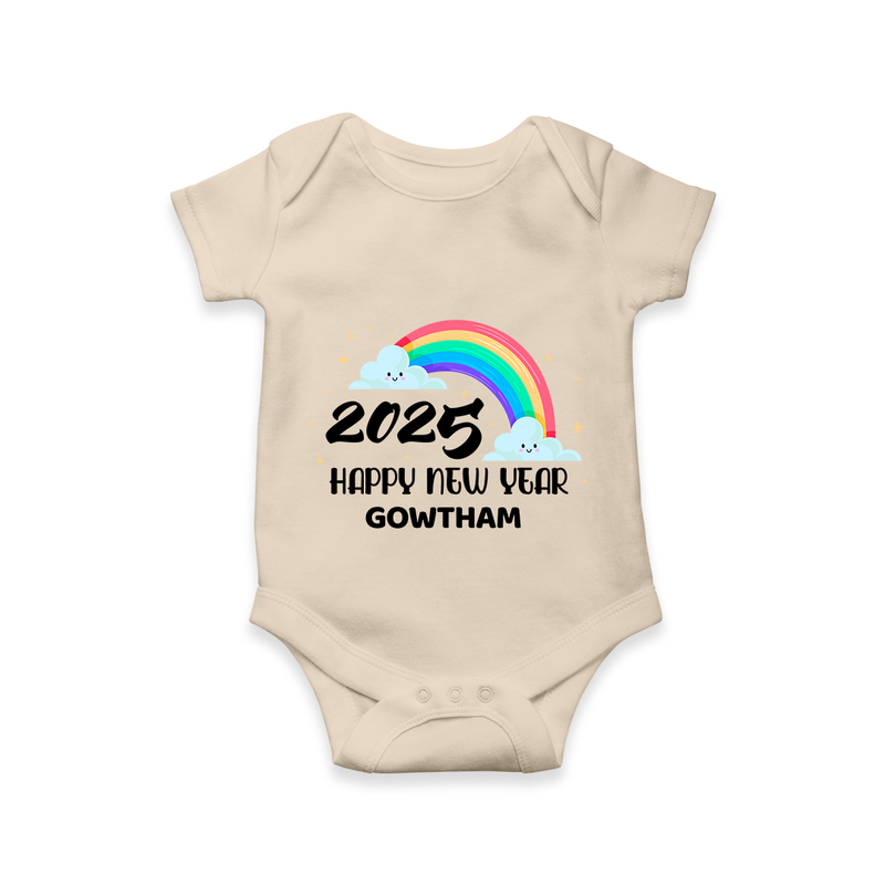 "Happy New Year 2025 - Endless Joy With Our Customized Romper for Babies With Name" - IVORY - 0 - 3 Months Old (Chest 16")