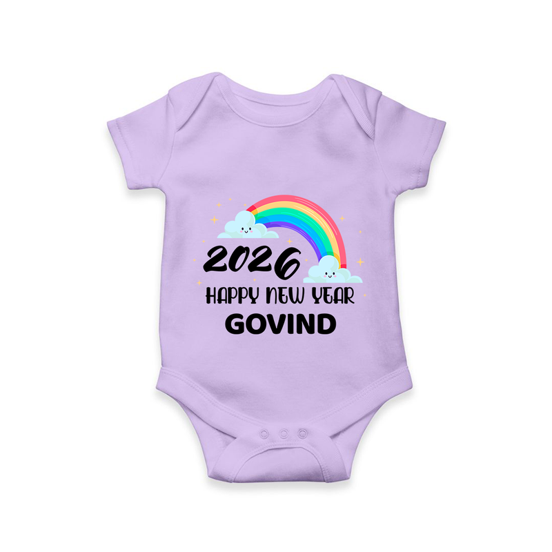 Happy New Year 2026 – Rainbow Cloud | Customized Romper for Kids - LILAC - New Born (Chest 14")