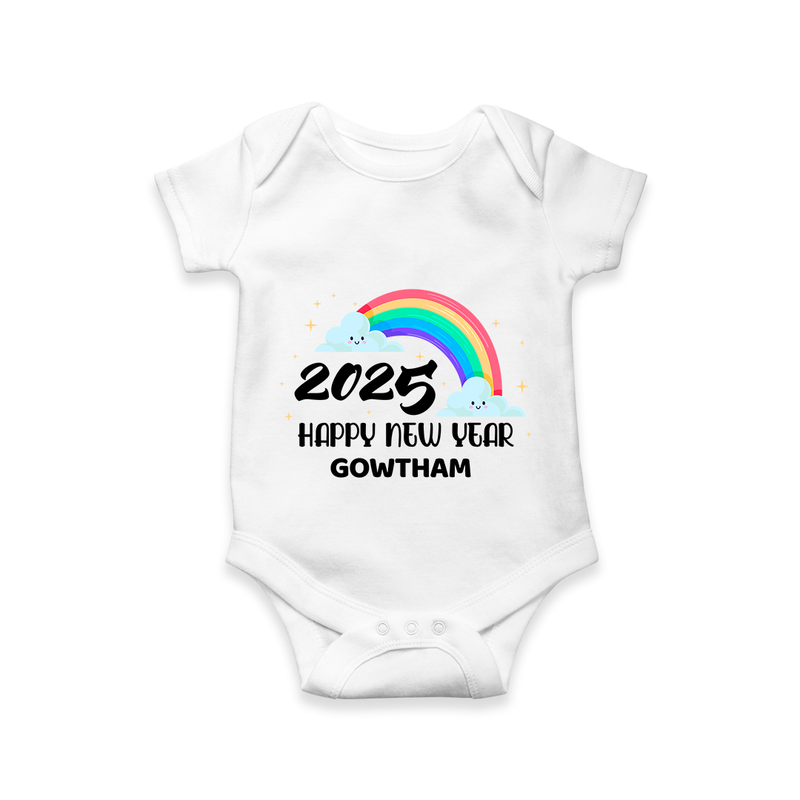 "Happy New Year 2025 - Endless Joy With Our Customized Romper for Babies With Name" - WHITE - 0 - 3 Months Old (Chest 16")