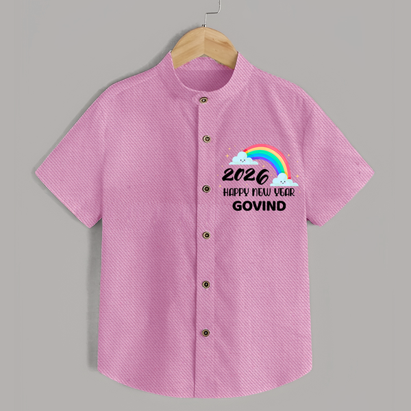 Happy New Year 2026 – Rainbow Cloud | Customized Shirt for Kids - BABY PINK - 0 - 6 Months Old (Chest 23")