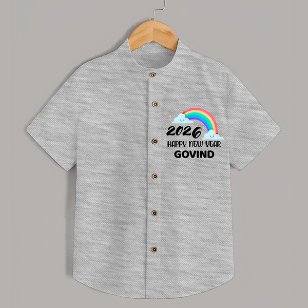 Happy New Year 2026 – Rainbow Cloud | Customized Shirt for Kids - GREY - 0 - 6 Months Old (Chest 23")