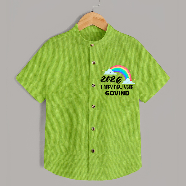 Happy New Year 2026 – Rainbow Cloud | Customized Shirt for Kids - LIME GREEN - 0 - 6 Months Old (Chest 23")