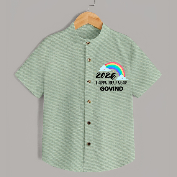 Happy New Year 2026 – Rainbow Cloud | Customized Shirt for Kids - MINT GREEN - 0 - 6 Months Old (Chest 23")