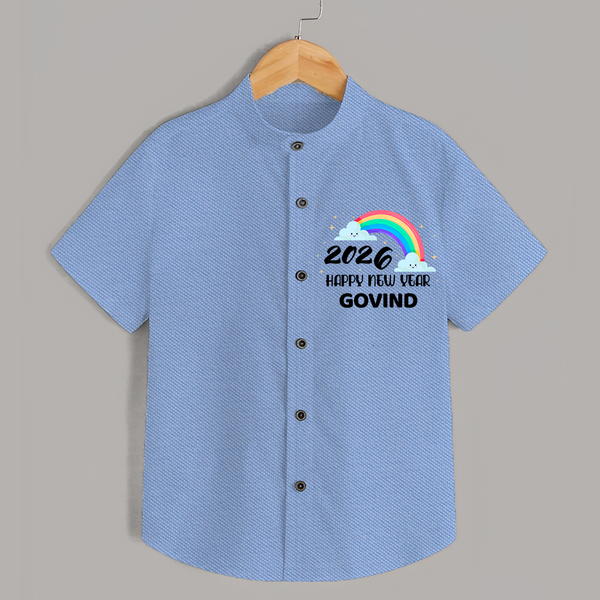 Happy New Year 2026 – Rainbow Cloud | Customized Shirt for Kids - SKY BLUE - 0 - 6 Months Old (Chest 23")