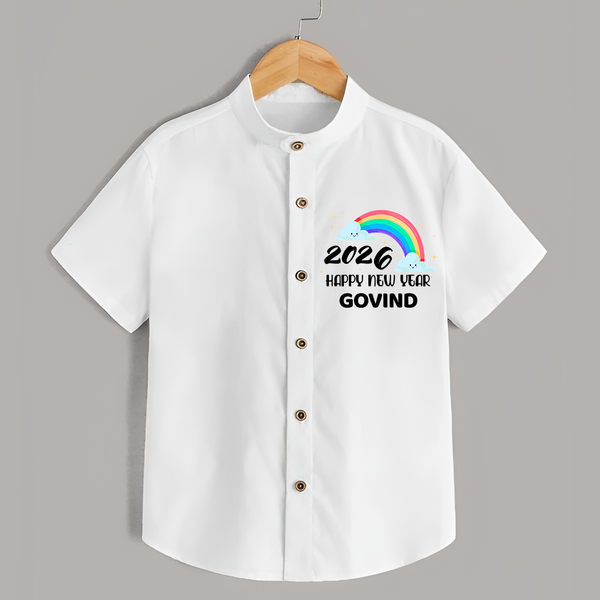 Happy New Year 2026 – Rainbow Cloud | Customized Shirt for Kids - WHITE - 0 - 6 Months Old (Chest 23")