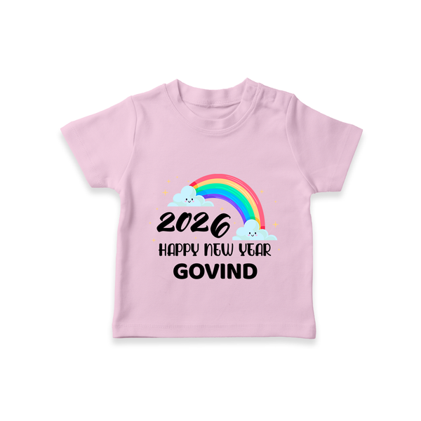 Happy New Year 2026 – Rainbow Cloud | Customized T-Shirt for Kids - BABY PINK - 0-5 Months Old (Chest 17")