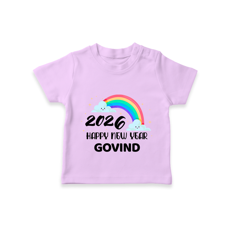 Happy New Year 2026 – Rainbow Cloud | Customized T-Shirt for Kids - LILAC - 0-5 Months Old (Chest 17")