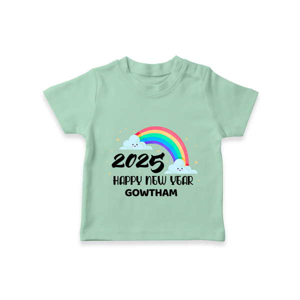 "Happy New Year 2025 - Endless Joy With Our Customized T-Shirt for Kids With Name" - MINT GREEN - 0-5 Months Old (Chest 17")