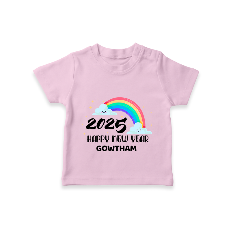 "Happy New Year 2025 - Endless Joy With Our Customized T-Shirt for Kids With Name" - PINK - 0-5 Months Old (Chest 17")