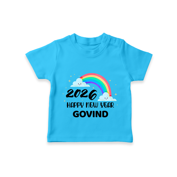 Happy New Year 2026 – Rainbow Cloud | Customized T-Shirt for Kids - SKY BLUE - 0-5 Months Old (Chest 17")