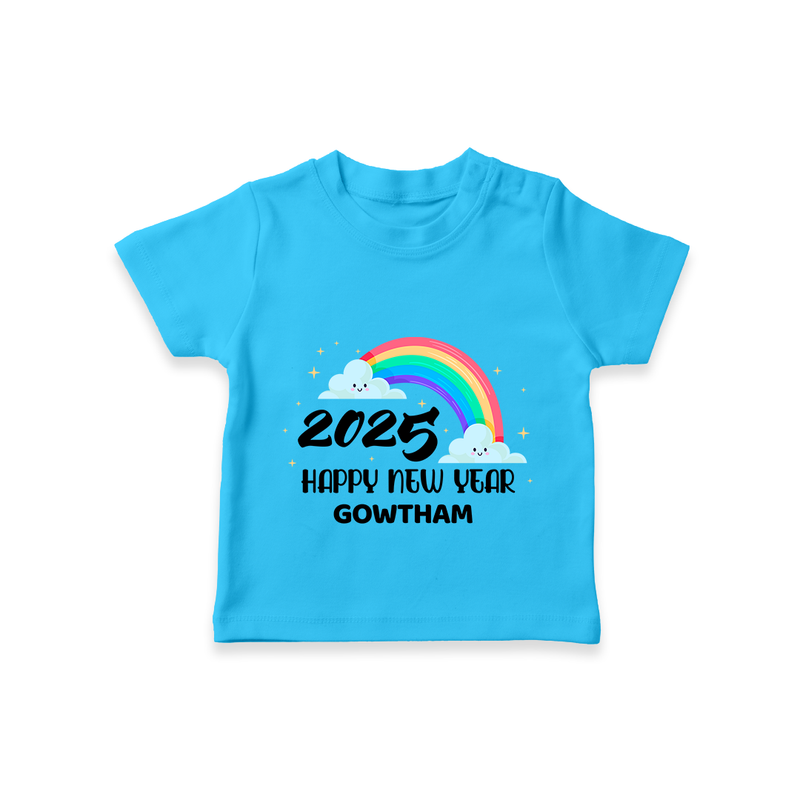 "Happy New Year 2025 - Endless Joy With Our Customized T-Shirt for Kids With Name" - SKY BLUE - 0-5 Months Old (Chest 17")