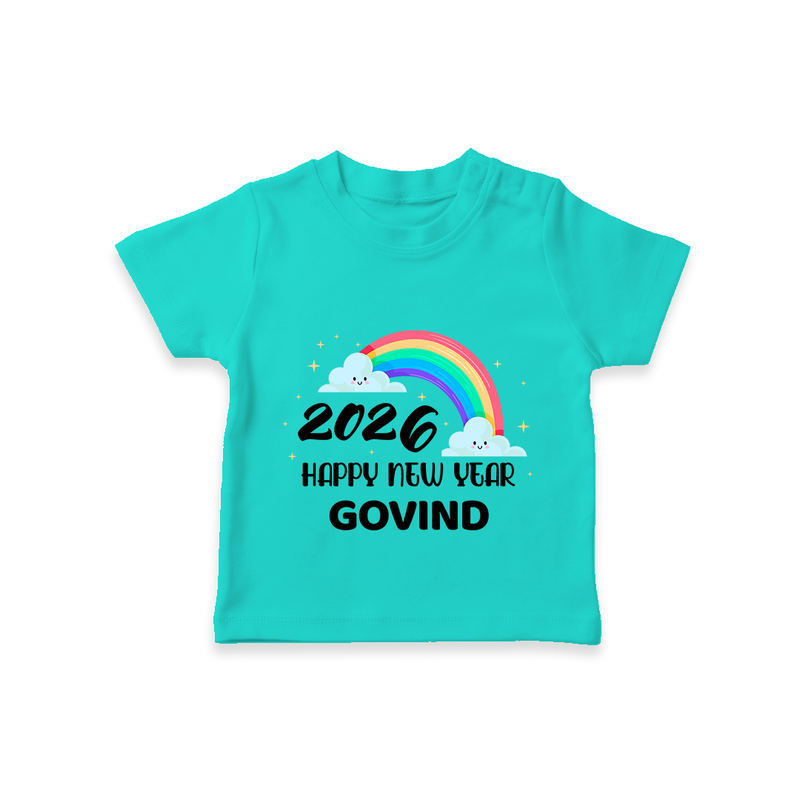 Happy New Year 2026 – Rainbow Cloud | Customized T-Shirt for Kids - TEAL - 0-5 Months Old (Chest 17")