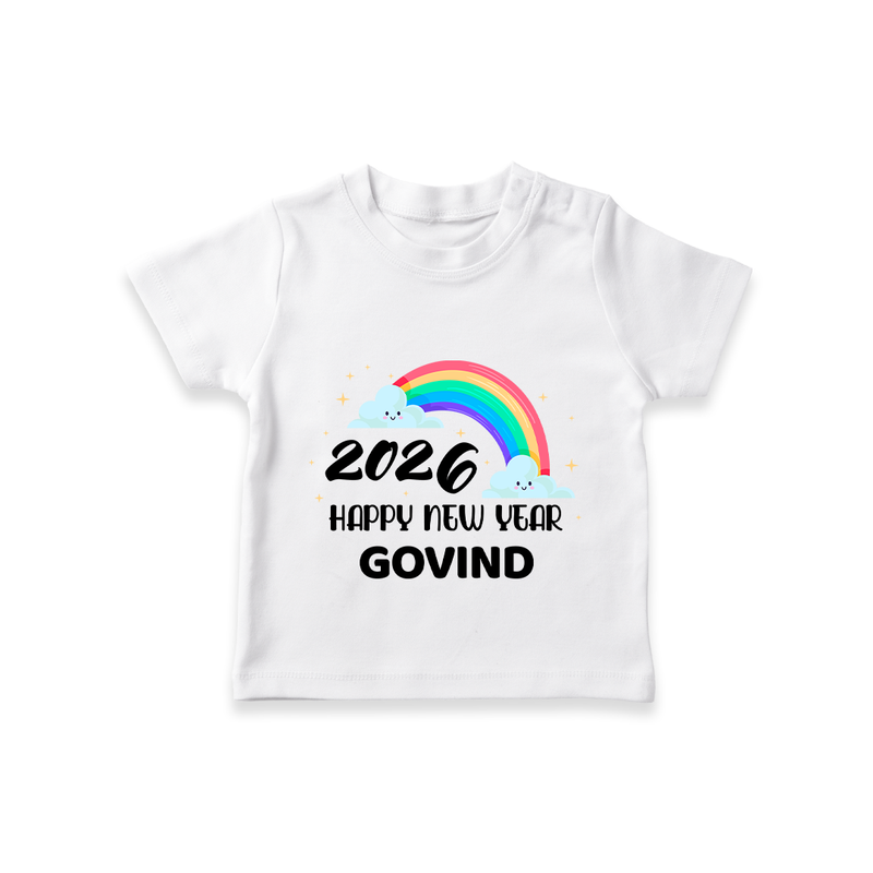 Happy New Year 2026 – Rainbow Cloud | Customized T-Shirt for Kids - WHITE - 0-5 Months Old (Chest 17")