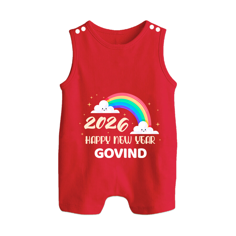 Happy New Year 2026 – Rainbow Cloud | Customized Romper Suit   - RED - 0 - 5 Months Old (Chest 18")