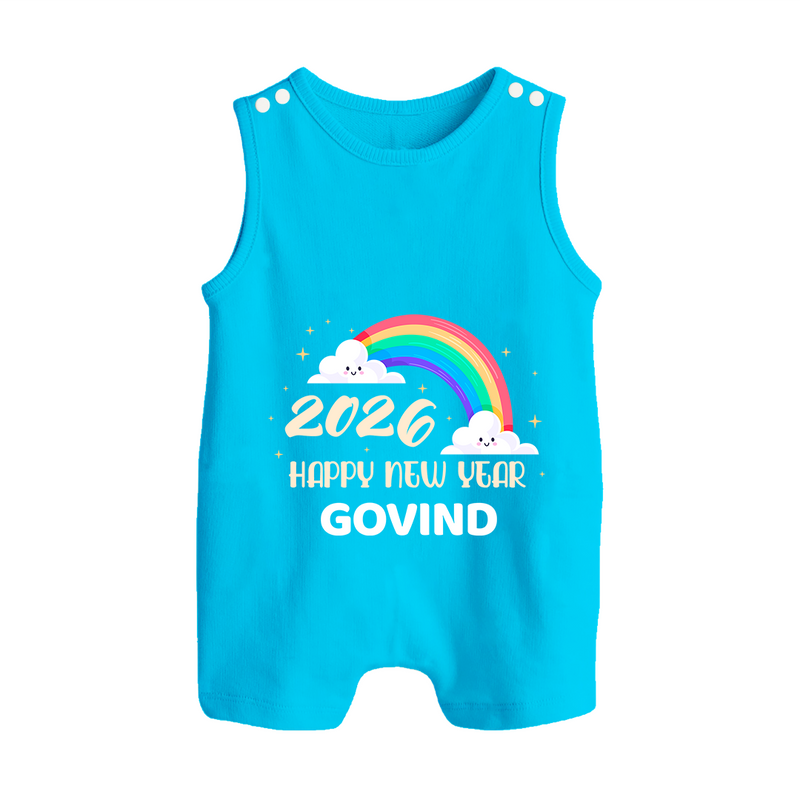 Happy New Year 2026 – Rainbow Cloud | Customized Romper Suit   - SKY BLUE - 0 - 5 Months Old (Chest 18")