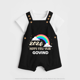 Happy New Year 2026 – Rainbow Cloud | Customized Dungaree for Kids - BLACK - 0 - 5 Months Old (Chest 18")