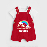 Happy New Year 2026 – Rainbow Cloud | Customized Dungaree for Kids - RED - 0 - 5 Months Old (Chest 18")