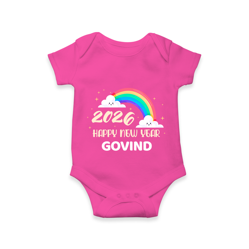 Happy New Year 2026 – Rainbow Cloud | Customized Romper for Kids - HOT PINK - New Born (Chest 14")