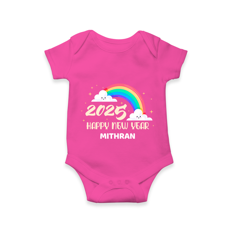 "Happy New Year 2025 - Endless Joy With Our Customized Romper for Babies With Name" - HOT PINK - 0 - 3 Months Old (Chest 16")